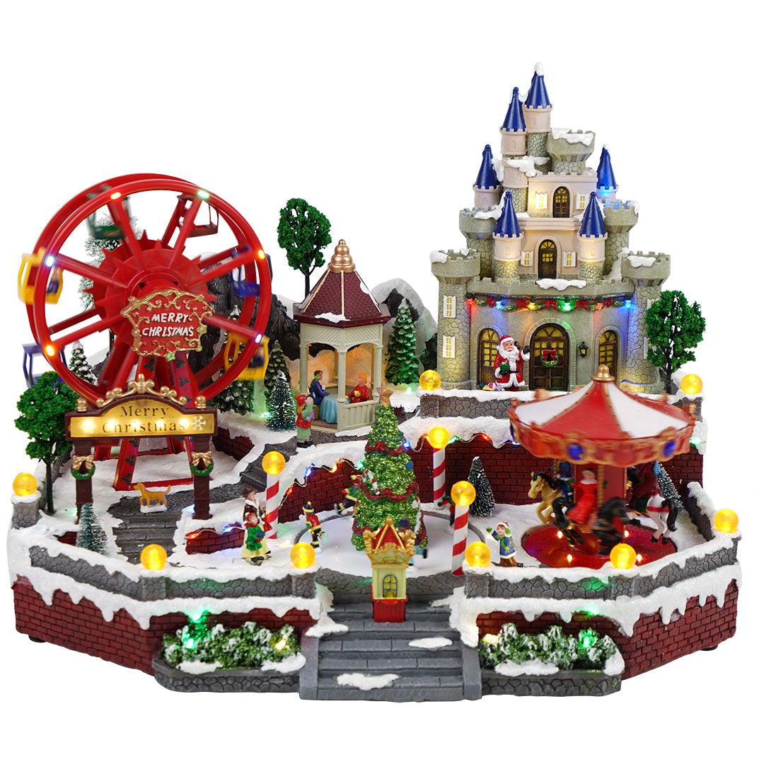 Scene with carousel, ferris and skaters animatedMulticolor-Adapter-LED-