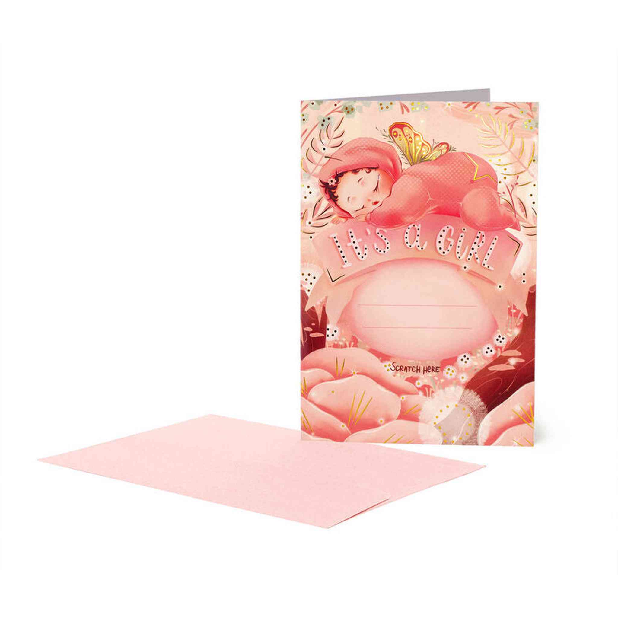 SCRATCH TO REVEAL GREETING CARD - IT'S A GIRL