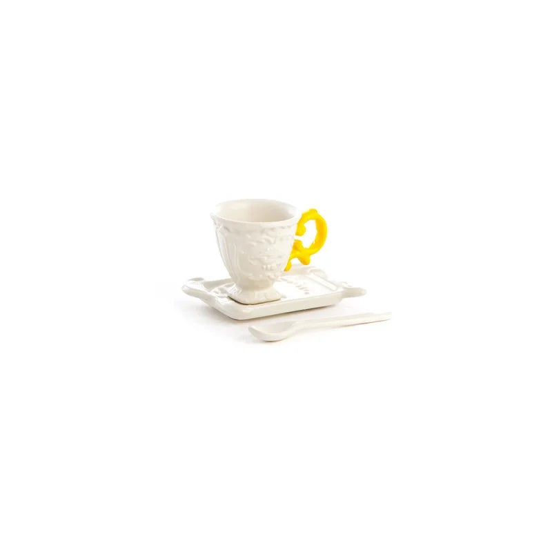 SELETTI SET DA CAFFE' IN PORCELLANA "I-WARES" MANICO GIALLO