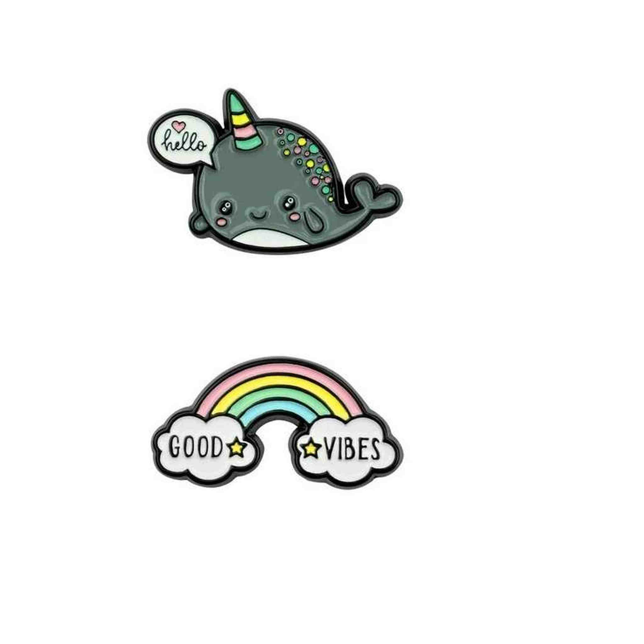 SET 2 ADESIVI IN METALLO NARWHAL + RAINBOW
