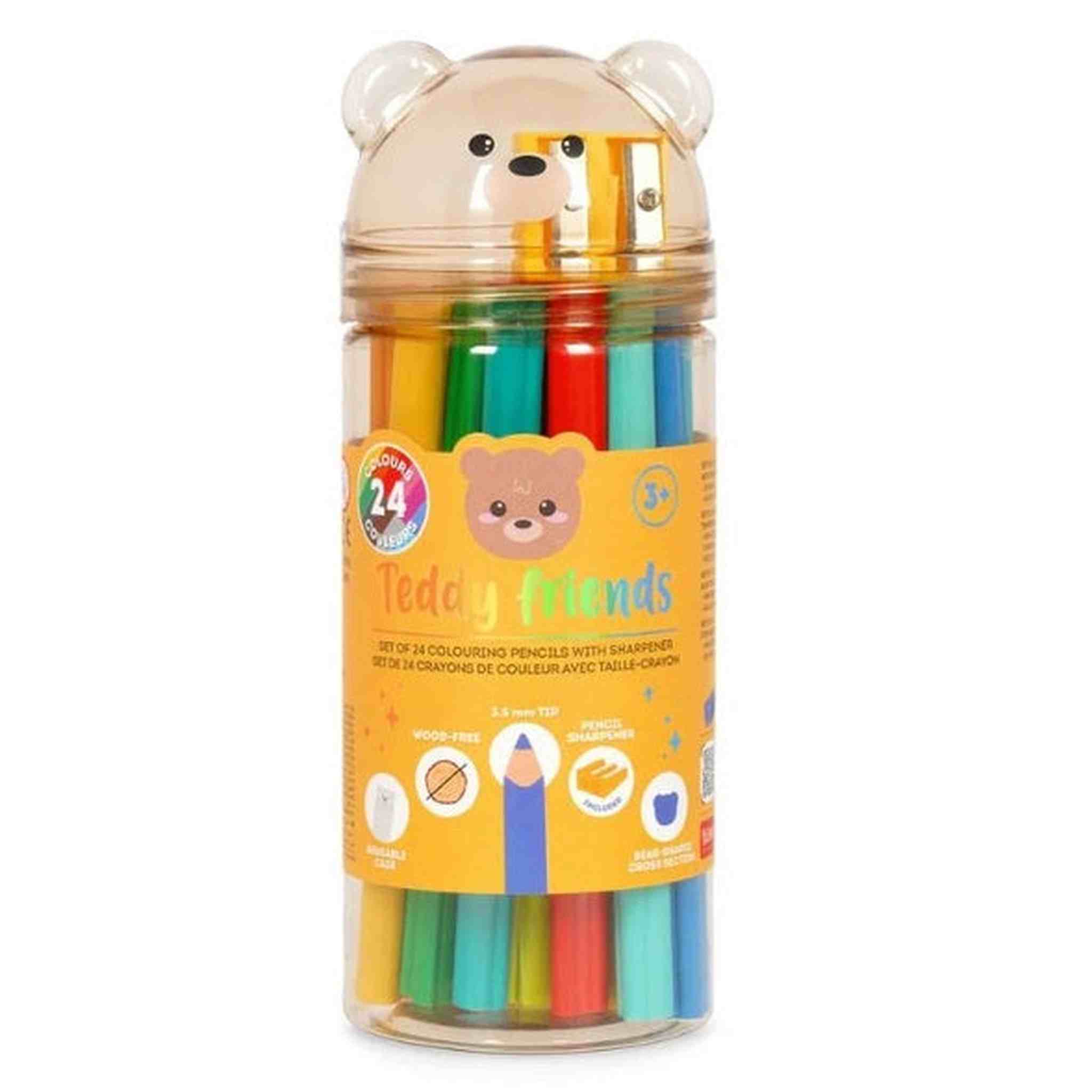 Set 24 Matite Colorate con Temperino - Teddy Friends