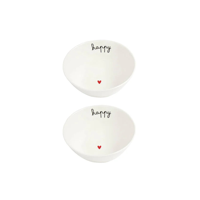 SIMPLE DAY - Set 2 Coppette in Gres – Decoro "Happy" Ø15,5 x h6,3 cm