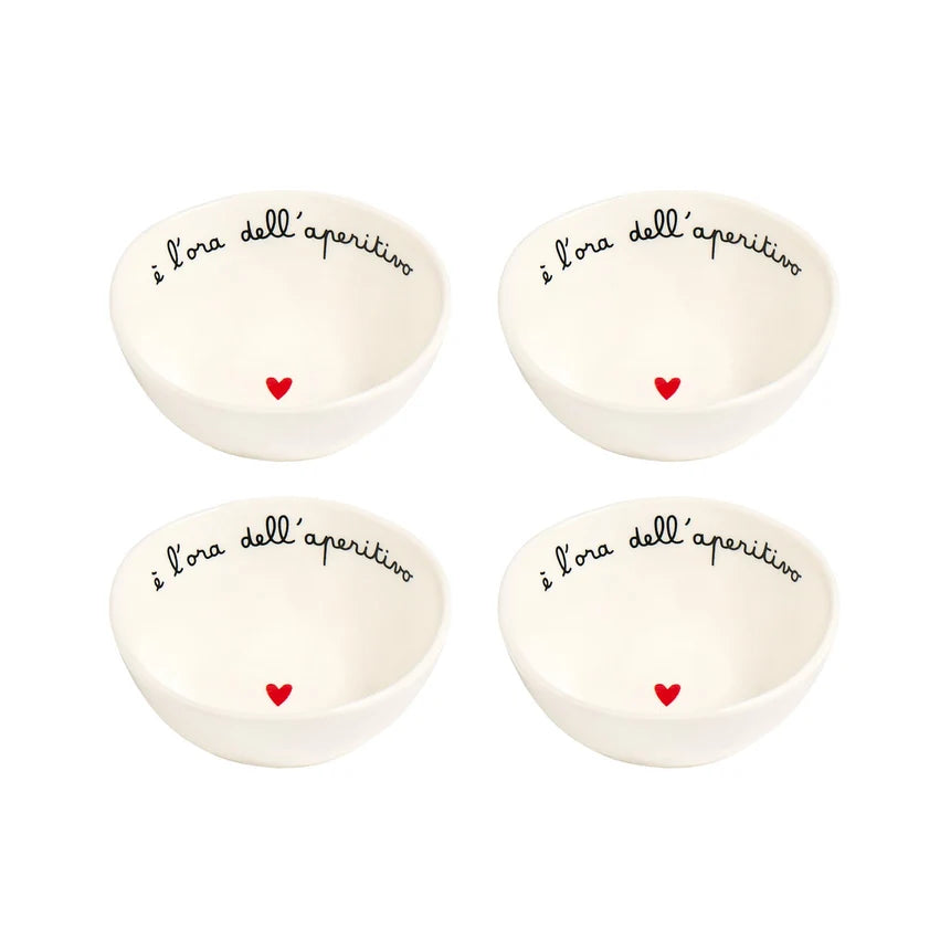 Simple Day Set 4 Coppette in Gres Decoro È l'Ora dell'Aperitivo Ø 8,5 x h 3,5 cm