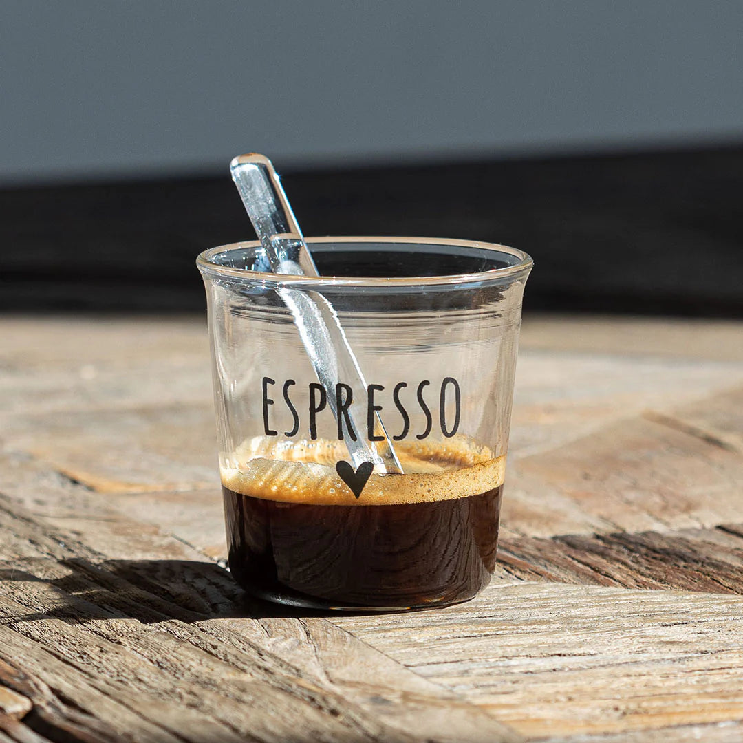 SIMPLE DAY - Set 4 bicchierini espresso in vetro borosilicato decoro Espresso in nero