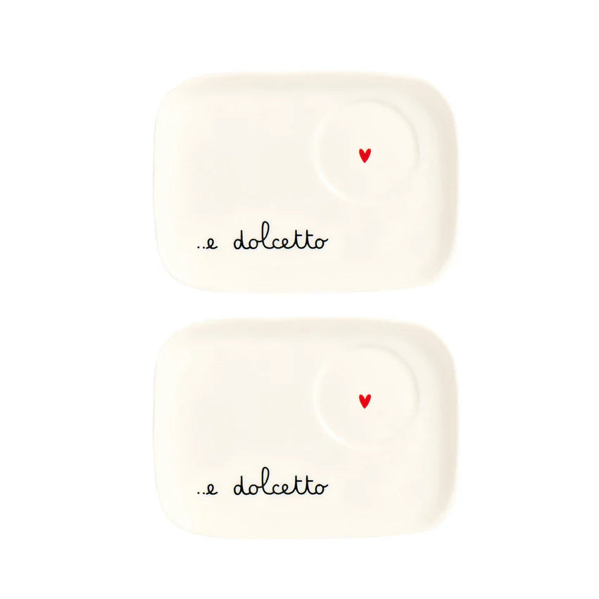 SIMPLE DAY - Set 2 Piattini per Tazze Espresso decoro ...e dolcetto
