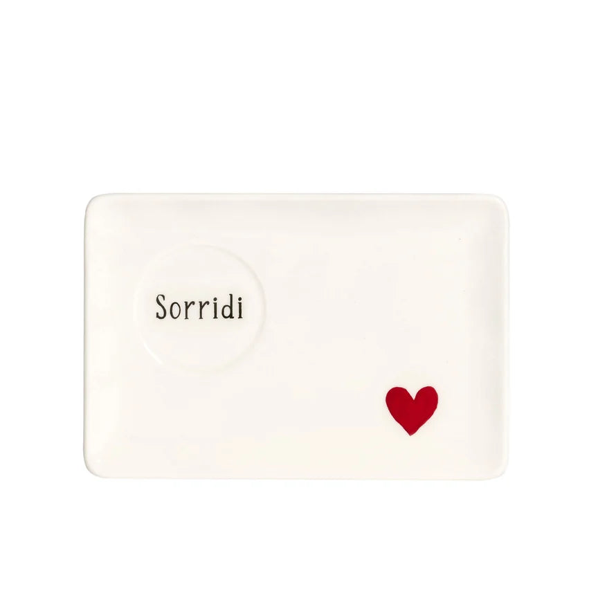 Simple Day Set 2 piattini per tazze espresso Sorridi con cuore rosso 15 × 10 cm