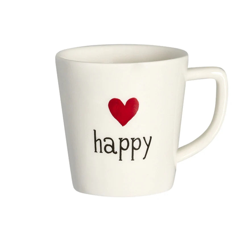 SIMPLE DAY - Set 2 Tazzine Espresso in Gres – Decoro "Happy" Ø5,5 x h6 cm
