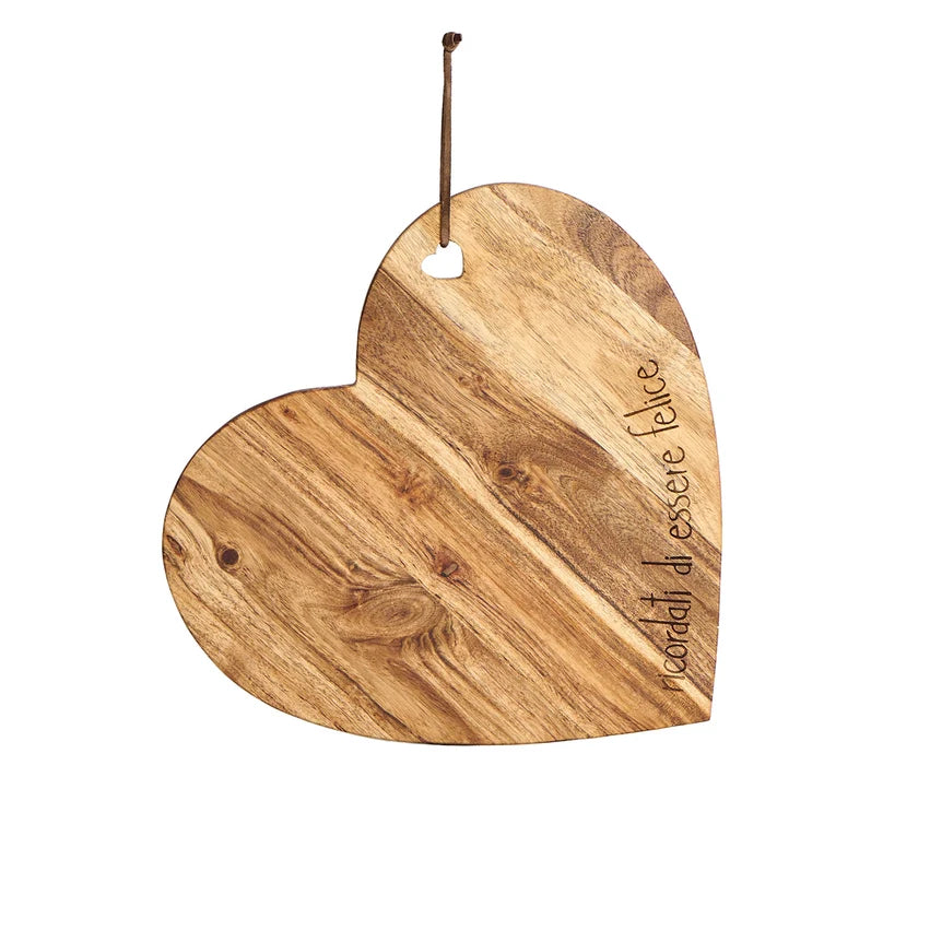 SIMPLE DAY - Tagliere a Cuore in Legno di Acacia Decoro Ricordati di Essere Felice 32x30 cm
