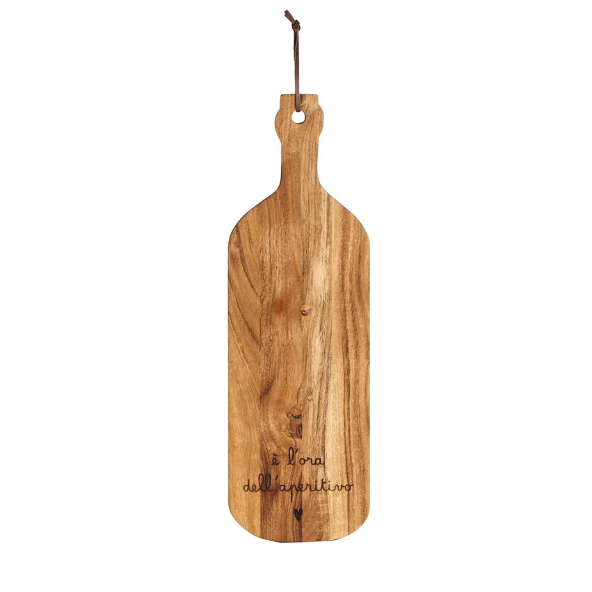 SIMPLE DAY Tagliere a Bottiglia in Legno di Acacia Decoro È l'Ora dell'Aperitivo 50x16 cm