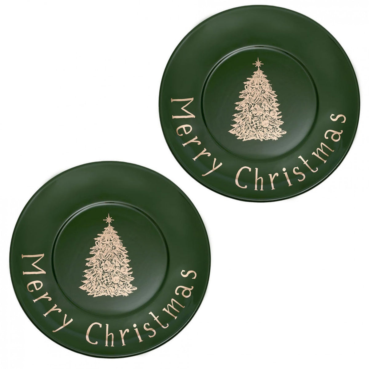Simple Day Set 2 piatti dessert in gres Merry Christmas verde e oro Ø 21 cm