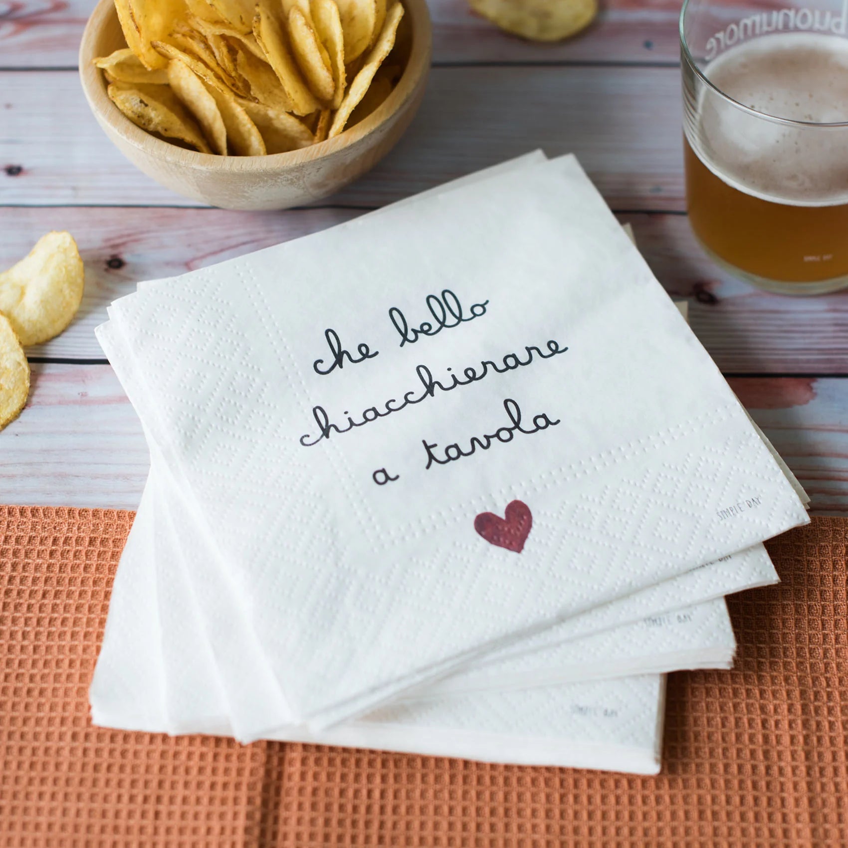 SIMPLE DAY - Set 20 Tovaglioli in Carta – Decoro "Che bello chiacchierare a tavola" 33x33 cm