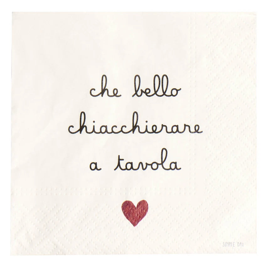 SIMPLE DAY - Set 20 Tovaglioli in Carta – Decoro "Che bello chiacchierare a tavola" 33x33 cm