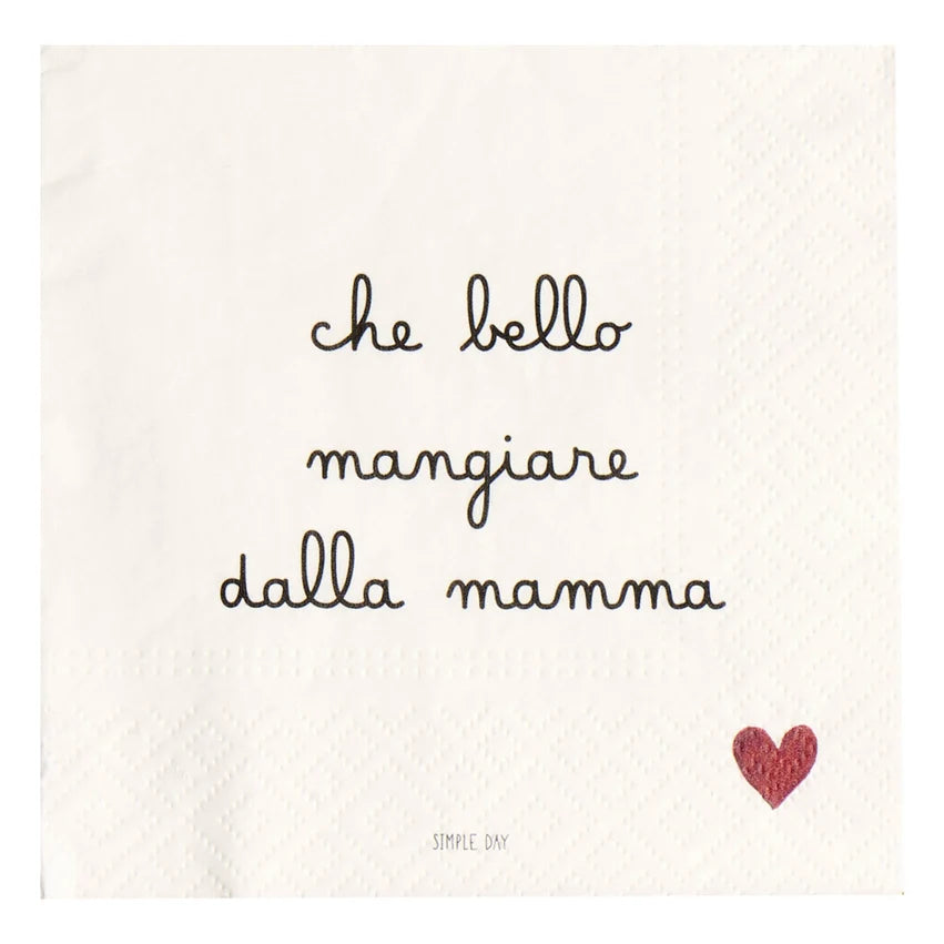 SIMPLE DAY Set 20 Tovaglioli in Carta 33x33 cm "Che bello mangiare dalla mamma" | Design Italiano
