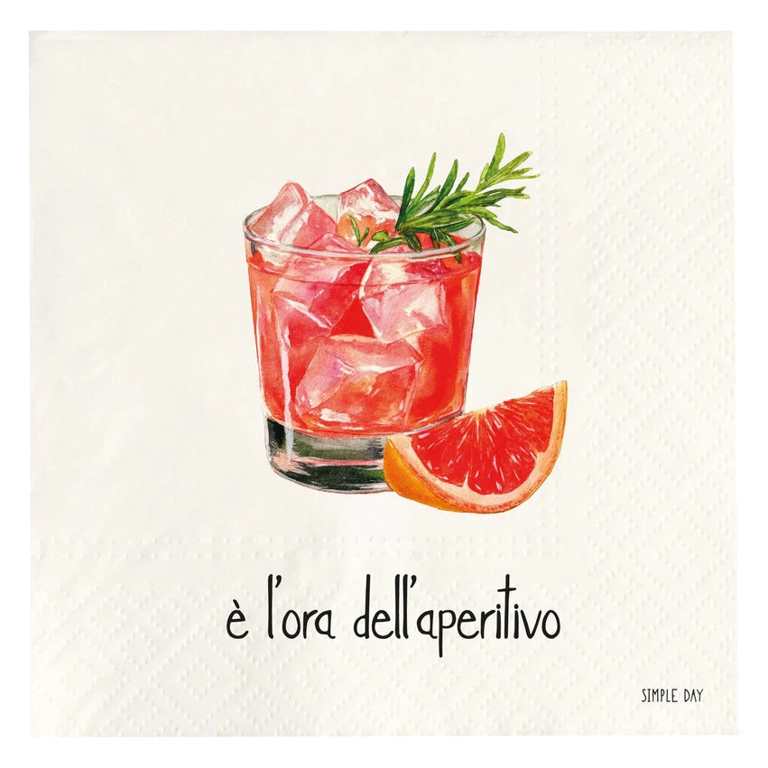 SIMPLE DAY Set 20 Tovaglioli in Carta 33x33 cm "È l'ora dell'aperitivo" | Design Italiano