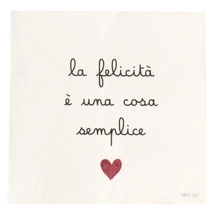 Simple Day Set 20 Tovaglioli in Carta 33x33 cm - La felicità è una cosa semplice