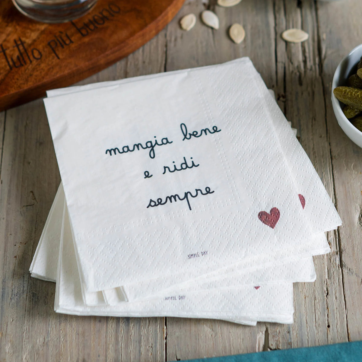 Simple Day Set 20 Tovaglioli in Carta 33x33 cm - Mangia bene e ridi sempre
