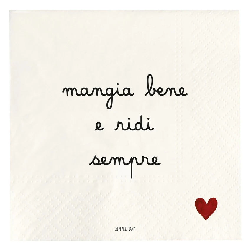Simple Day Set 20 Tovaglioli in Carta 33x33 cm - Mangia bene e ridi sempre