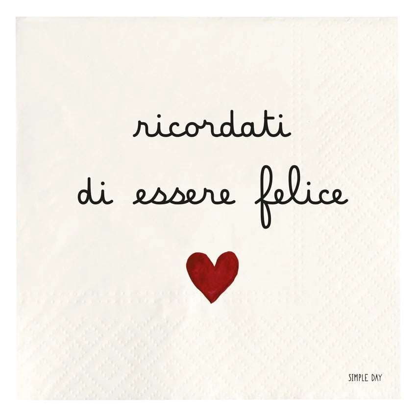 Simple Day Set 20 Tovaglioli in Carta 33x33 cm - Ricordati di essere felice