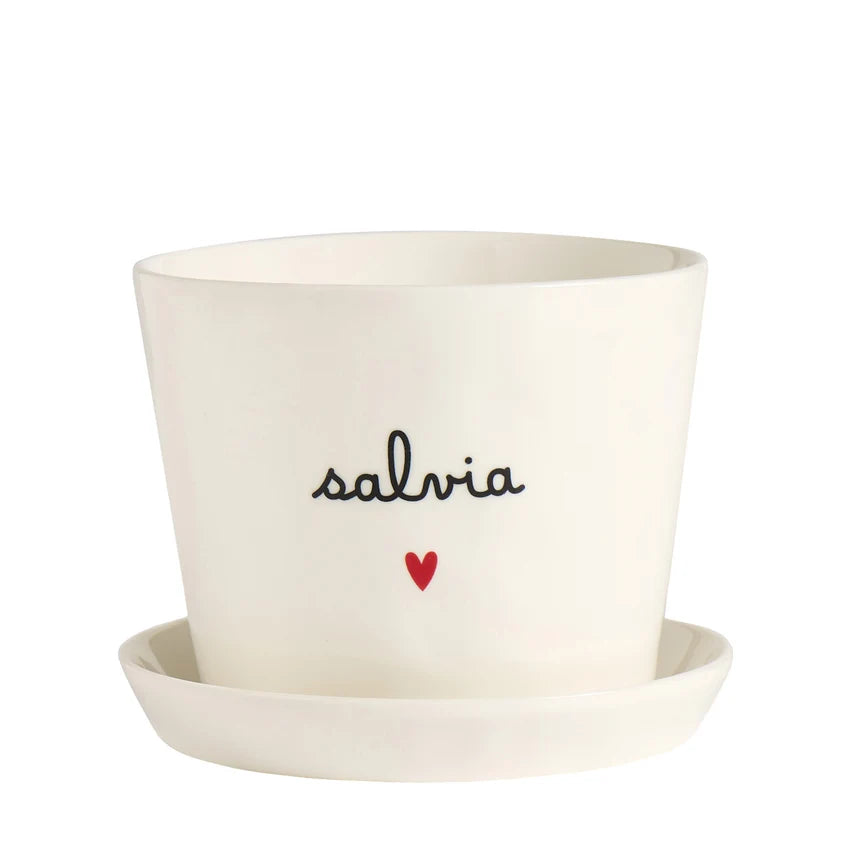 Simple Day Vaso in gres bianco Salvia Cuore con sottovaso Ø 15 x h 12,5 cm