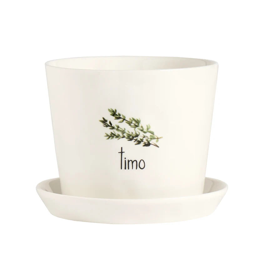 Simple Day Vaso Timo in Gres Bianco con Piattino Ø 15 × 12,5 cm