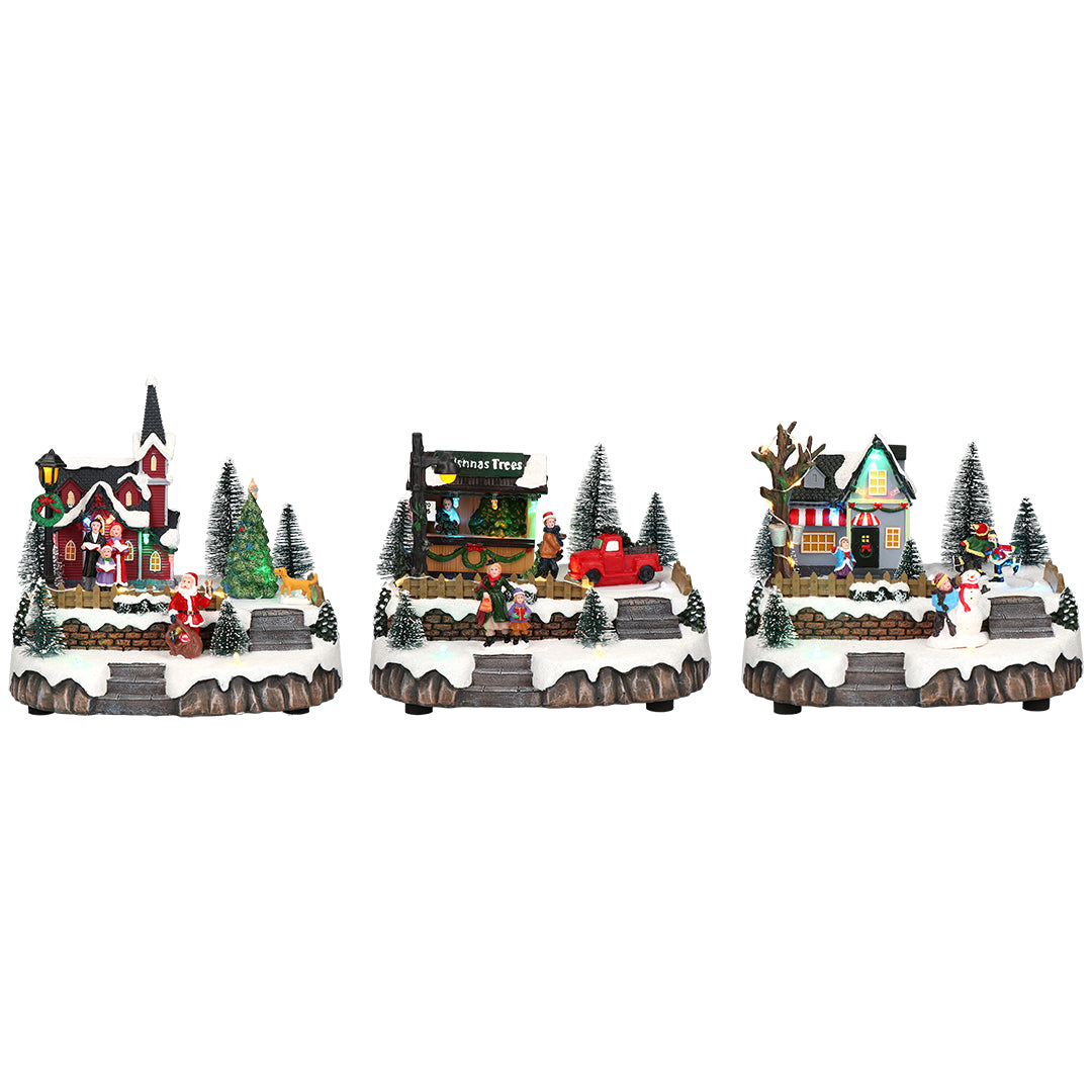 Village animated 3 assMulticolor-B/O-LED-20x17x20cm
