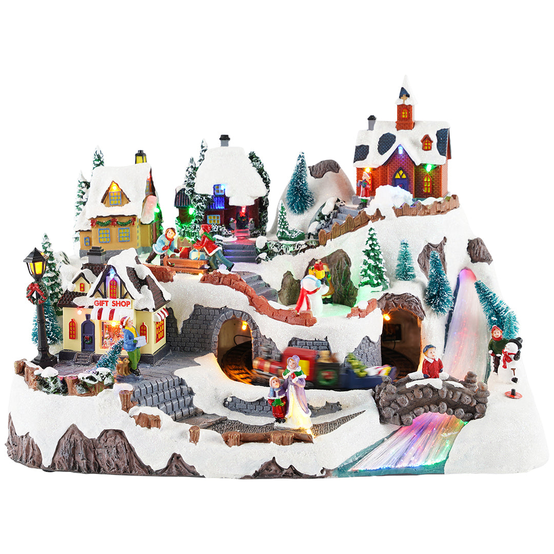 Village church train tunnel animatedMulticolor-Adapter-LED-41x26x28,5xcm