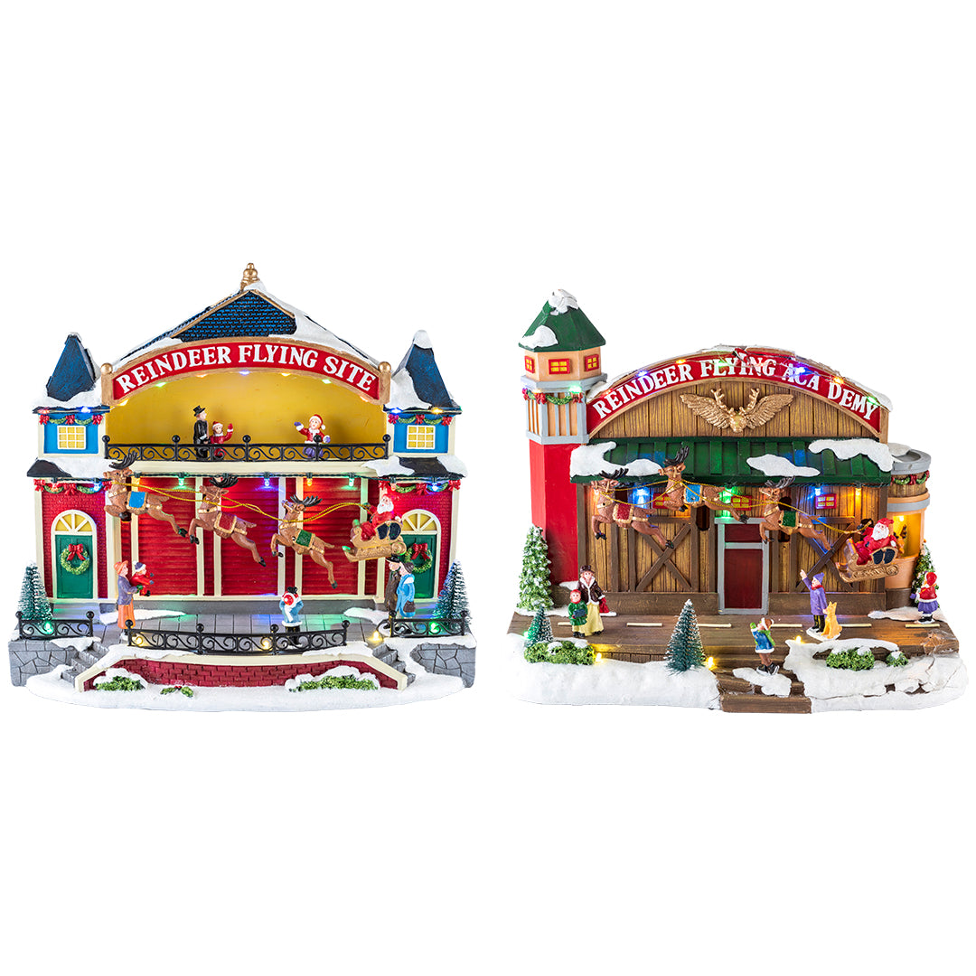 Village flying reindeer animated 2assMulticolor-Adapter incl.-LED-33x19,5x30