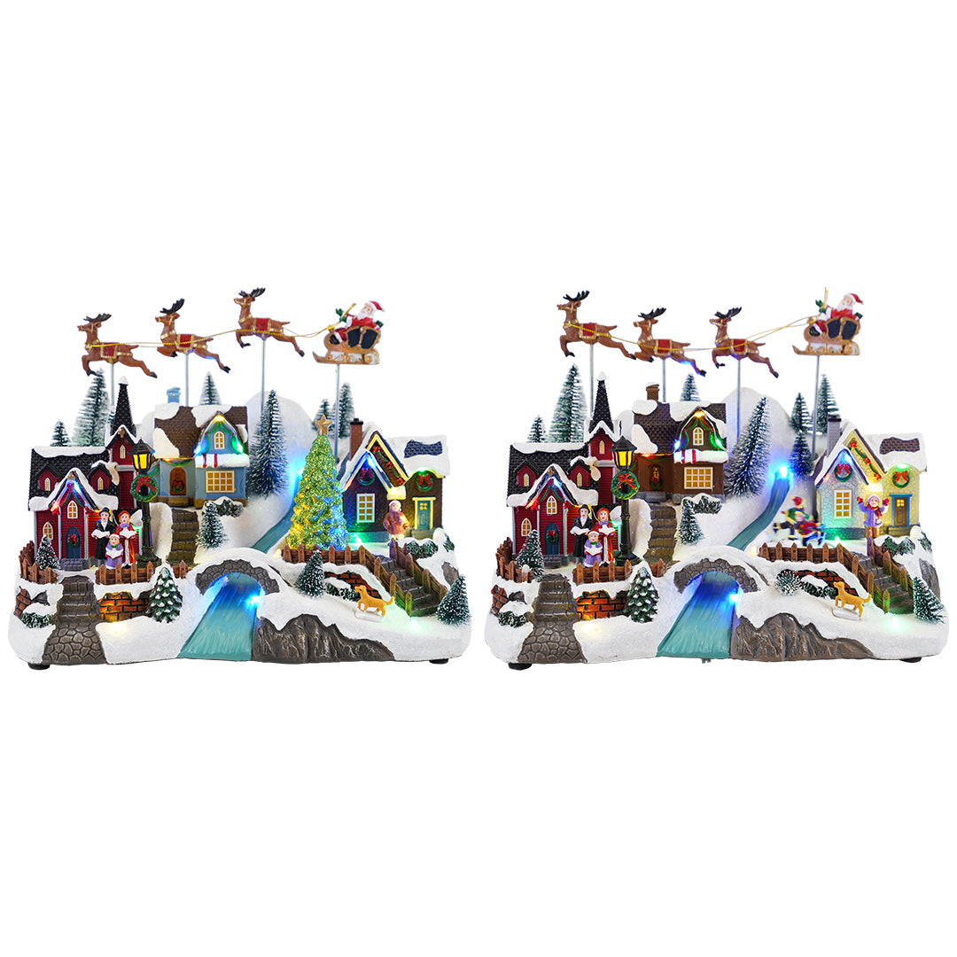 Village flying sleigh animated 2assMulticolor-Adapter-LED-33x21,5x25,5cm