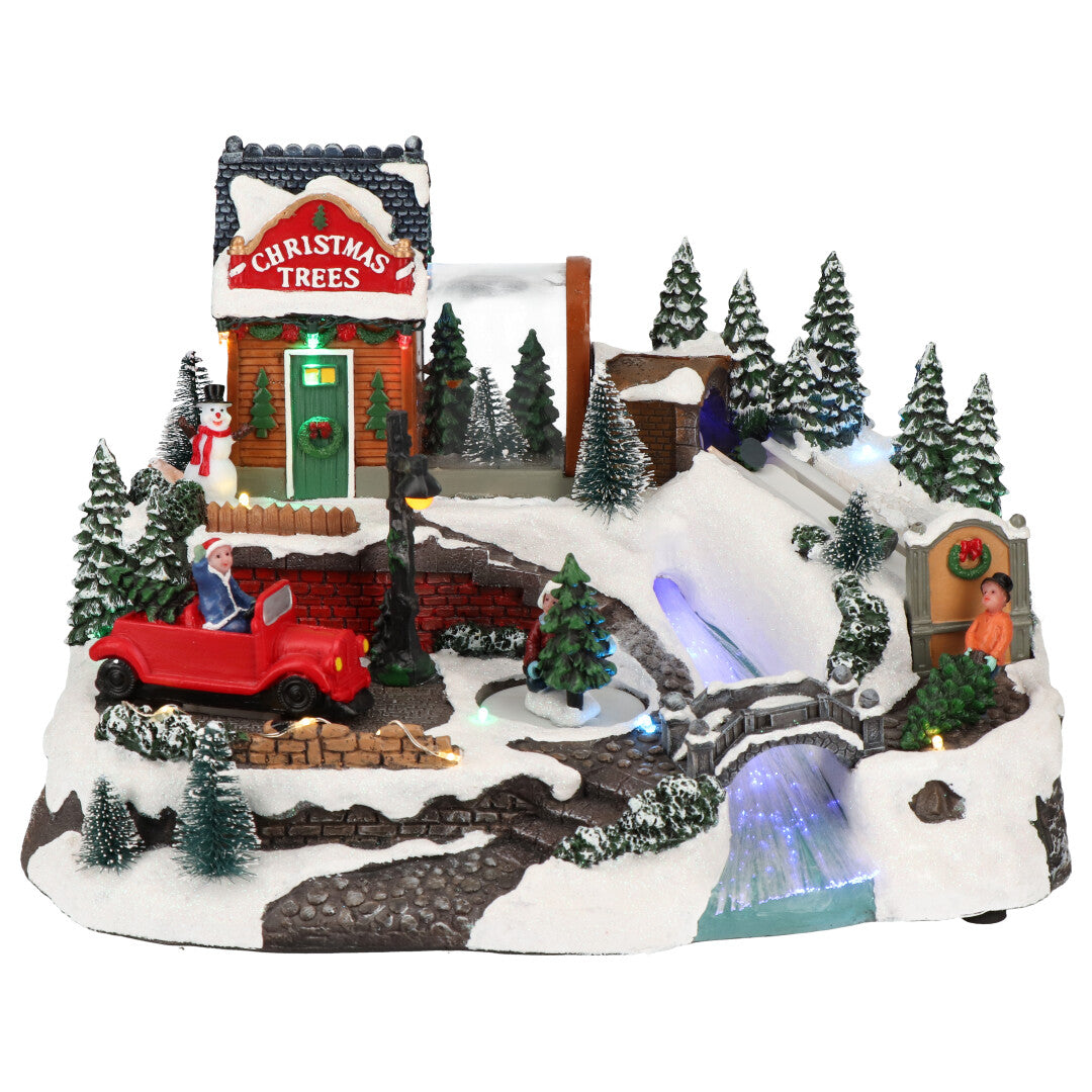 Village river skaters animated Multicolor-Adapter-LED-34x24,5x22cm
