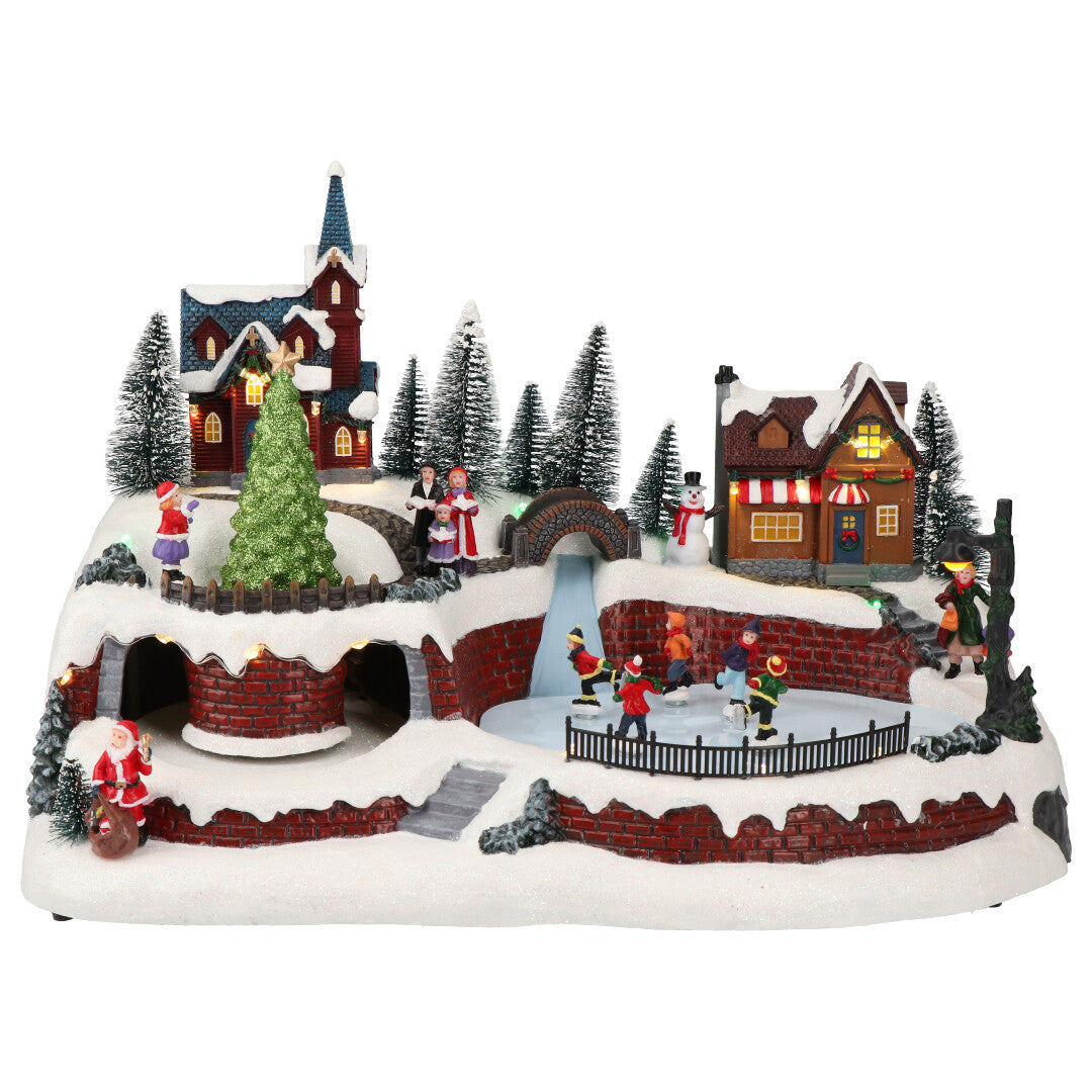 Village sleigh and skaters animatedMulticolor-Adapter-LED-41x26x27cm