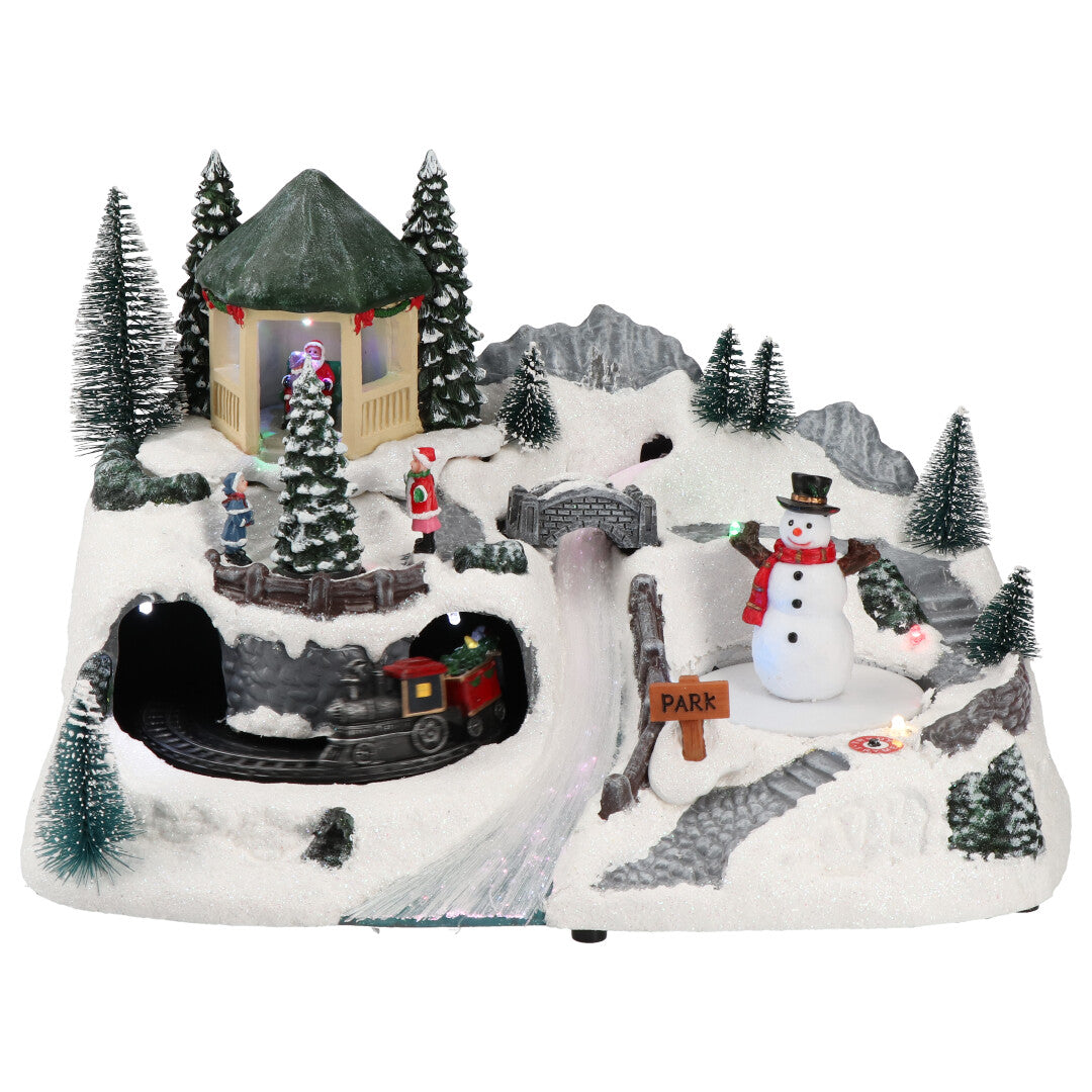 Village sleigh and train animatedMulticolor-B/O-LED-30x18,5x19,3cm