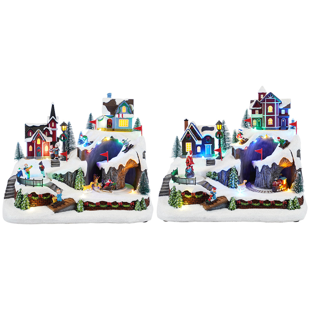 Village train animated 2 ass Multicolor-Adapter-LED-31,5x21x25,5cm