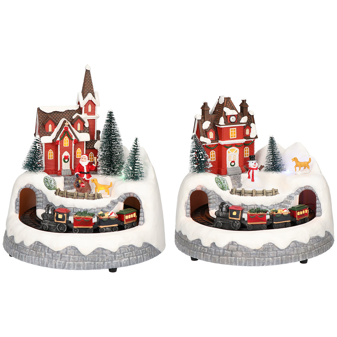 Village train animated 2 ass Multicolor-B/O-LED-20x20x22cm