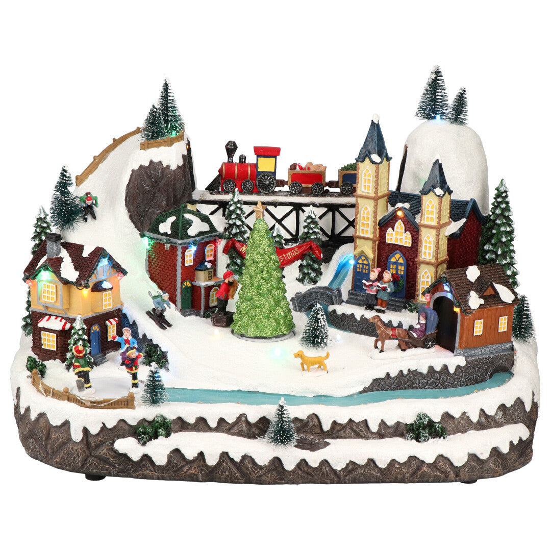 Village train animatedMulticolor-Adapter-LED-41x29x28cm