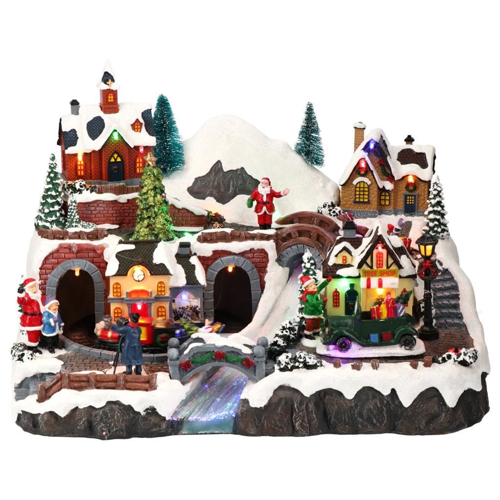 Village train tunnel animated Multicolor-Adapter-LED-41x26x28,5cm