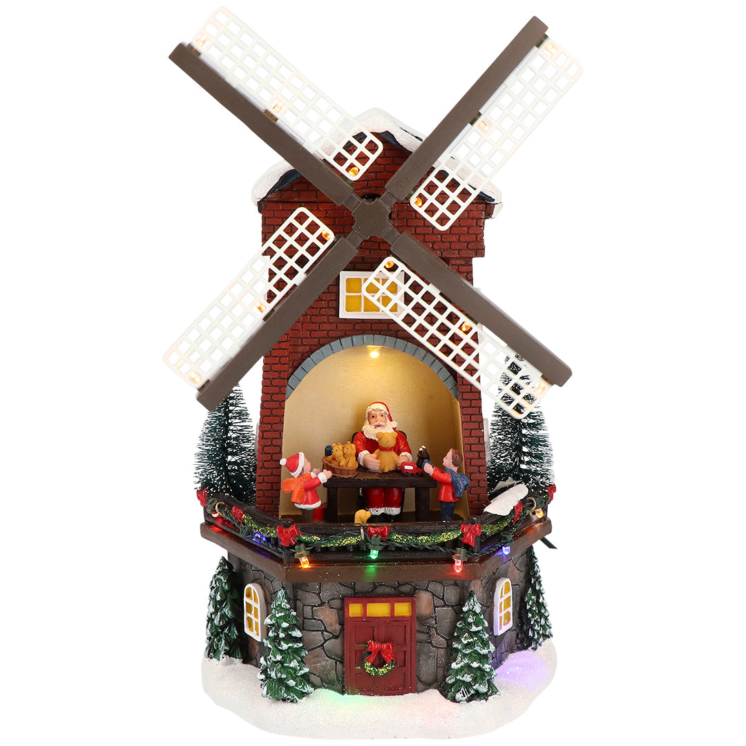 Windmill Santa's workshop animated Multicolor-B/O-LED-16,5x16,3x29,6cm