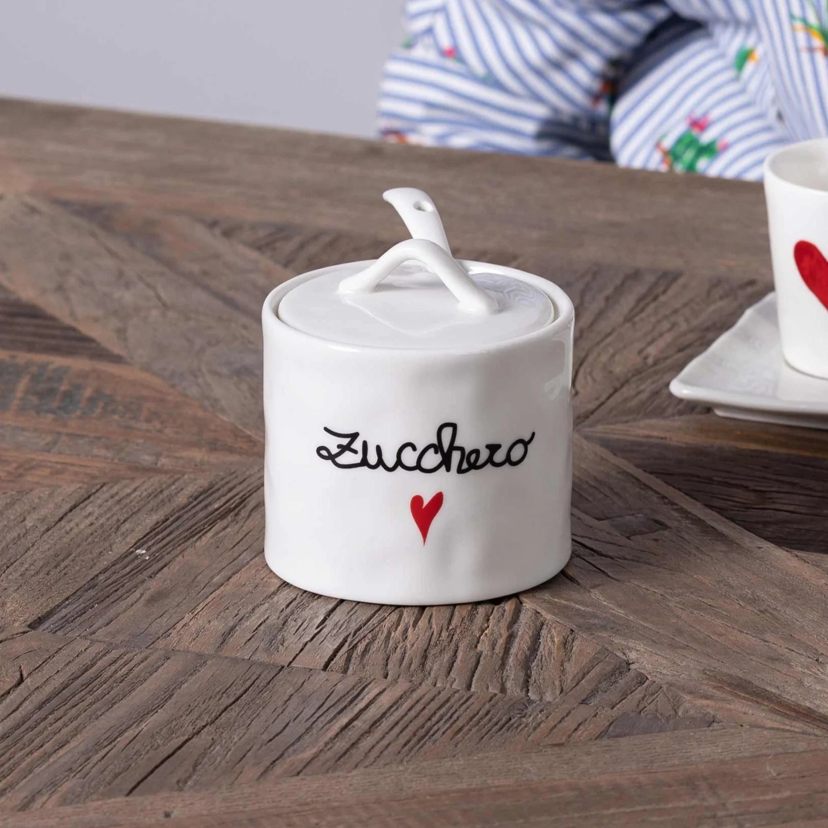 SIMPLE DAY Zuccheriera in Gres con Decoro Zucchero e Cucchiaino | Design Italiano